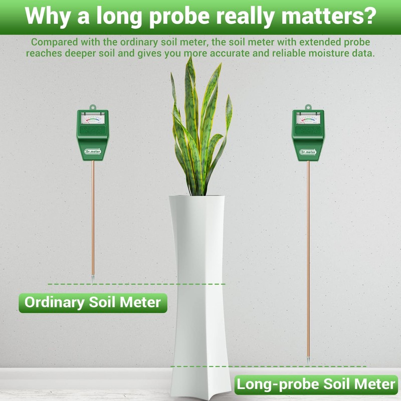 Dr.meter Soil Moisture Meter Tester for Plants, Long Probe Hygrometer