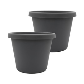 The HC Companies Prima Round Plastic Plant Pot w/Rolled Rim - Lightweight & UV Resistant Flower Pot for Herbs & More - Outdoor & Indoor Plant Pots w/Drainage (24 inch, Warm Gray, Pack of 2)