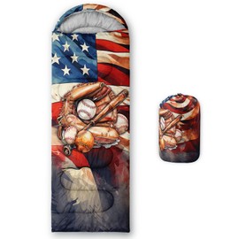 Smell Sunshine Kids Sleeping Bag for Boys Girls,American Baseball Print-Lightweight Warm Portable Outdoor Indoor-Waterproof Cold Weather Resistant Sleeping Bag for Camping Hiking(Baseball-2)