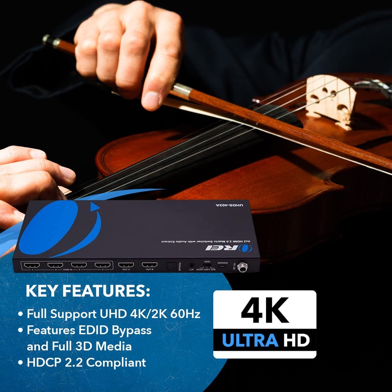 OREI 4K HDMI Matrix Switch 4 X 2, Switcher 18G