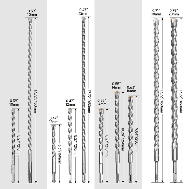 20Pcs Rotary Hammer Drill Bits and Chisel Set, SDS-Plus Shank