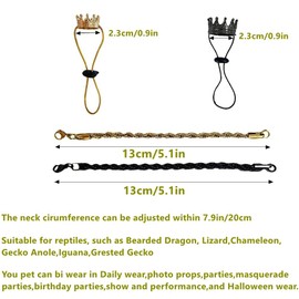 KUNBIUH 2Pcs Lizard Crown Necklace Set Metal Lizard Outfit Reptile Clothes Accessories Lizard Photo Props for Bearded Dragons Iguana Amphibians and Other Small Animals (Black)