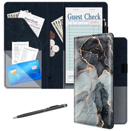 Server Book for Waitress, 5x9 Inch Server Book with Zipper Pocket, PU Leather Server Wallet Organizer Fit Waitress Apron