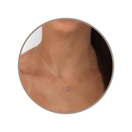 Annika Bella Birthstone Pendant Necklace for Women, Rectangle Princess Cut Charm Necklace, Waterproof, Simulated Diamond, Sapphire, Emerald, Gold Necklace (Dark Purple - February)