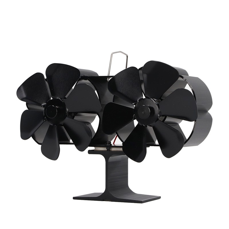 6 Blades Heat Powered Stove Fan Dual Head Fireplace Fan
