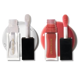 LAURA GELLER NEW YORK Fine Shine Glossy Lip Oil Duo - Clear Pink Lip Gloss with Hydrating Squalane (01 Rose Garden + Glass Half Full)