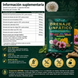 Gwynne Suplemento De Drenaje Linfático 6000 Mg,soporte Del Sistema Linfático,desintoxicación Y Limpieza 300 Cáps,con Equinácea,raiz De Bardana,diente De León,caléndula,cúrcuma