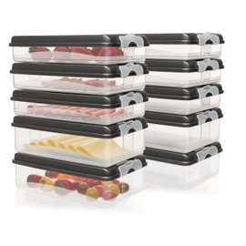 Hausfelder Value Pack Cold Food Containers for Fridge, Stackable Food Box, Fridge Organiser with Lid (Anthracite, 20-Piece Set, 6 x Flat and 4 x High, Anthracite Lid)