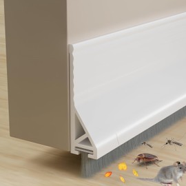 39" Door Draft Stopper with Brush, Strong Adhesive Silicone Door Sweep for Bottom of Exterior & Interior Doors, Under Door Seal Dust/Noise/Hot or Cold Air Insulation (White, 1 Pack)