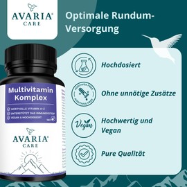 Avaria® Care - Multivitamin Complex with 26 Essential Vital Substances, Laboratory Tested & Produced in Germany, Vegan, 180 Capsules, 147 g