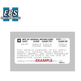 GM VIN 1987 1988 puerta calcomanía pegatina fecha y VIN impresión Z28 SS 442 Corvette