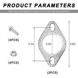 MUQIDA 2PCS Car Exhaust Gasket, 2.5 Inch Ultra Seal Automotive Exhaust Manifold Flange Gaskets, High Temperature Flange Gasket Replacement for Turbo Muffler Dump Pipe, Car Accessories