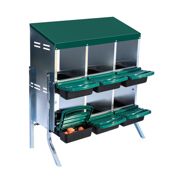 Chicken Nesting Box，Green 6 Hole Chicken Laying Box with Bracket,