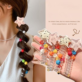 4 Pcs Star Spiral Hair Ties Braided Elastic Telephone Scrunchies Phone Cord Hair Bands Women Thin Thick Hair Straight Ponytail Hair Accessories