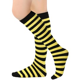 BAOKELAN Knee High Long Socks Striped Casual Thigh High Socks Yellow Black