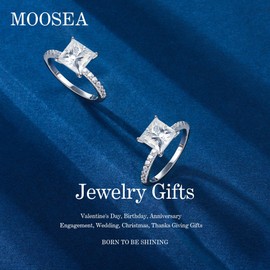 MOOSEA 2ct Princess Cut Moissanite Engagement Rings for Women, D Color VVS1 Clarity 925 Sterling Silver 14K White Gold Plated Jewelry Anniversary Birthday Gifts Wife Jewelry Moissanite Ring, #6, Metal