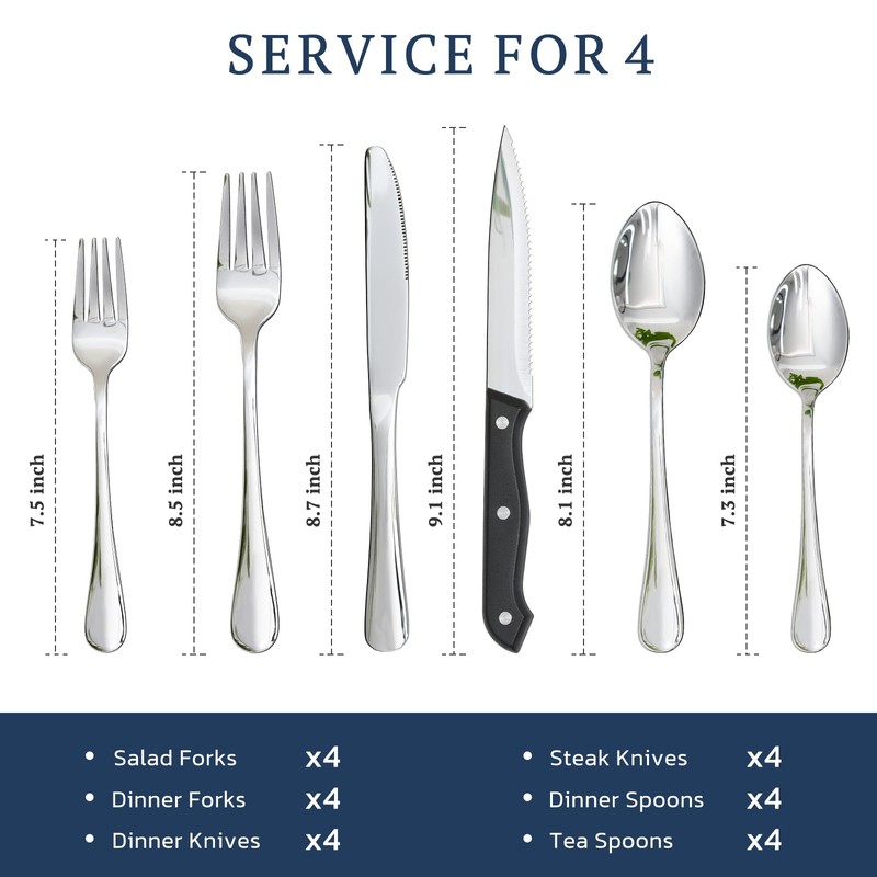 Astercook Silverware Set with Steak Knives 24-Piece Flatware Set for