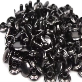100 Pcs Leather Rivets, 12mm x 10mm Double Cap Rivets Metal Studs for Clothes Shoes Handbag Belts Crafts, Black
