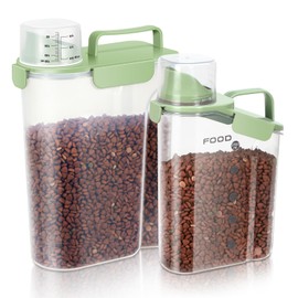 LEAWALK 8-12 LBS Cat Dog Pet Food Storage Container, Plastic Dispenser Upgraded Large Nozzle, BPA-free, With Sealed Clasps, Measuring Cup and Handle, Easy to Clean and Carry -2 Packs Leaf Green