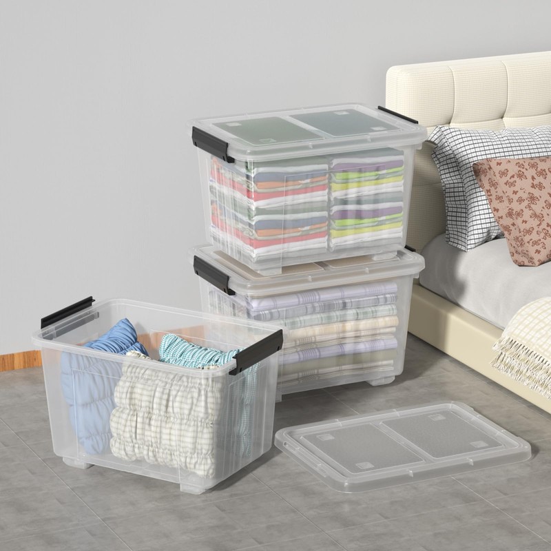 Nesmilers 50 Quarts Plastic Storage Boxes, Large Clear Bins with