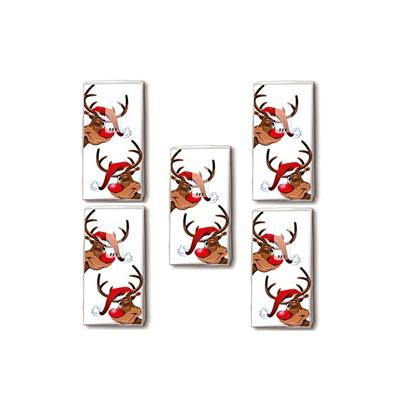 5 Packs of Printed Handkerchiefs Christmas - Various Designs to