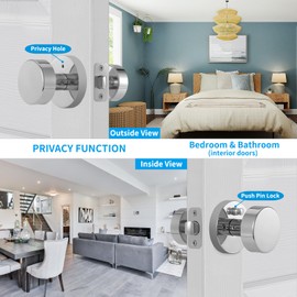 naubea Polished Chrome Door Knobs Interior, Polished Chrome Privacy Door Knob with Lock, Heavy Duty Round Modern Door Handle for Bedroom Bathroom