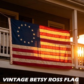 Betsy Ross Flag 3x5 Ft Tea-Stained Vintage American Flag with Embroidered 13 Stars, Heavy Duty 250th Anniversary Flags 13 Colonies Banner for Outdoor Decor