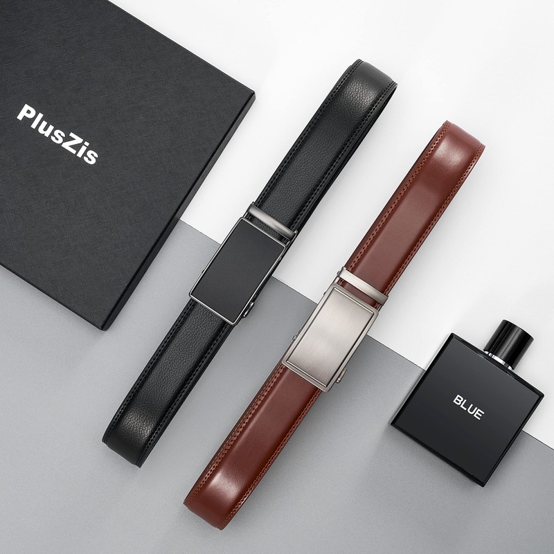 PlusZis 28 - 68 inch men's leather belt with ratchet,