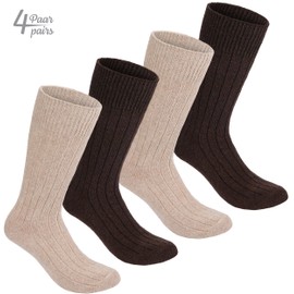 BRUBAKER 4 Pairs Alpaca Wool Socks - Fine Knit Socks for Women and Men - Unisex All Year Socks Thin Knit - Brown and Beige