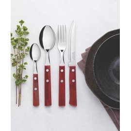 Tramontina 21199/705 Wooden Tableware, Polywood, Set of 24, Red, Dishwasher Safe, Durable, Lightweight, Natural Wood, Made in Brazil
