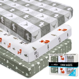 GROW WILD Wooland Fitted Sheets (3 Pack) - Soft Cotton Jersey Knit Baby Crib Sheets | Crib Mattress Sheets and Boys Toddler Bed Sheets (Crib)