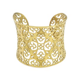 COUYA Wide Big Women Bangle Bracelets Flower Carving Design Stainless Steel Wrist Cuff Bangle (gold flower), 52mm wide (bangle bracelets 510)