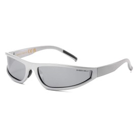 SHEEN KELLY Wrap Around Sunglasses for Men Women Vintage Gangster Style Sunglasses Futuristic Glasses, 7 Upgrade Polarized Silver