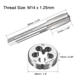 sourcing map M14 x 1.25mm Metric Tap and Die Set, Machine Thread Screw Tap with Round Threading Die, Tap & Die Kit for Nut Screw Bolt Thread Repair