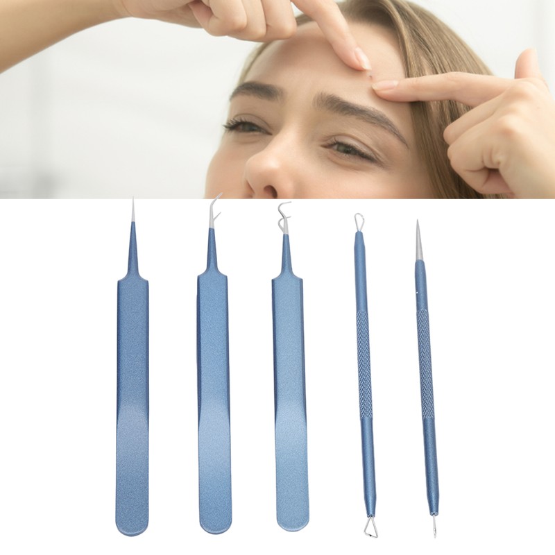 5pcs Blackhead Remover Professional Stainless Blue Acne Needle Tool Set