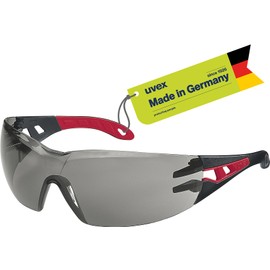 Uvex pheos Protective Glasses Sporty Safety Glasses with 100% UV Protection Metal-Free, Anti-Fog & Scratch-Resistant Black/Red, Grey 23%