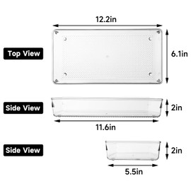 ihomecooker 5 Pack Clear Plastic Drawer Organizer Tray Cutlery Utensil Makeups Drawer Silverware Organizers 12" X 6"