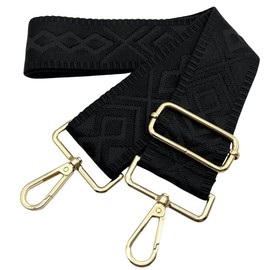 Adjustable Bag Straps Wide, 5 cm Shoulder Strap for Bag, Bag Straps for Changing, Golden Carabiner Shoulder Strap, Shoulder Strap for Women Handbags, Crossbody DIY, (Black) 1