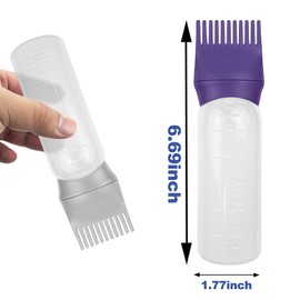 ELANE 4 Pcs Root Comb Applicator Bottle, 6oz, Hair Oil Applicator Bottle for Hair, Dye, Shampoos, Salons, Camping, Traveling (Purple+Grey+Red+Green)