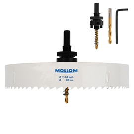 Mollom (200mm | 7-7/8") HSS M42 with 8% Cobalt BI-Metal Hole Saw with 2 Pilot Drill Bits & Arbor Smooth Cutting for PVC,Drywall,Wood,Plastic,Gypsum Board,Rubber