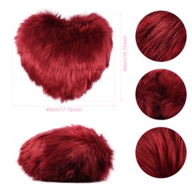 Foribyw Heart Shape Pillow Soft Fluffy Long Plush Love Throw Pillow Decorative Valentine Day Heart Cushion 45x40cm Comfortable Warm Cosy Back Cushion for Bedroom Sofa Couch Gift (Claret)