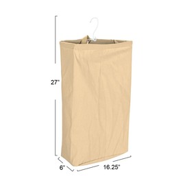 Household Essentials Door Hanging Laundry Bag, Washable Canvas Bag with Loop Handle, Holds Two Loads of Laundry, Great for Dorms and Small Spaces, Khaki