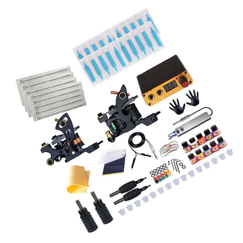 Tattoo Coil Liner Shader Machine 10 Color Inks Power Supplies