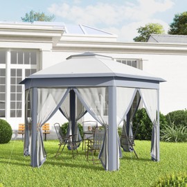Outsunny 13' x 13' Pop Up Gazebo, Hexagonal Canopy Shelter with 6 Zippered Mesh Netting, Event Tent with Strong Steel Frame for Patio Backyard Garden Wedding Party, Gray