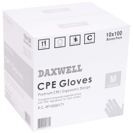 Daxwell Poly Gloves, Embossed, Premium Cast Polyethylene (CPE), Powder Free, Medium, Clear, F10000171 (Case of 1,000)