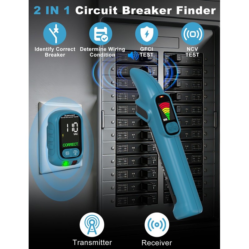DURFICST Circuit Breaker Finder Tool with Electrical GFCI Outlet Tester,