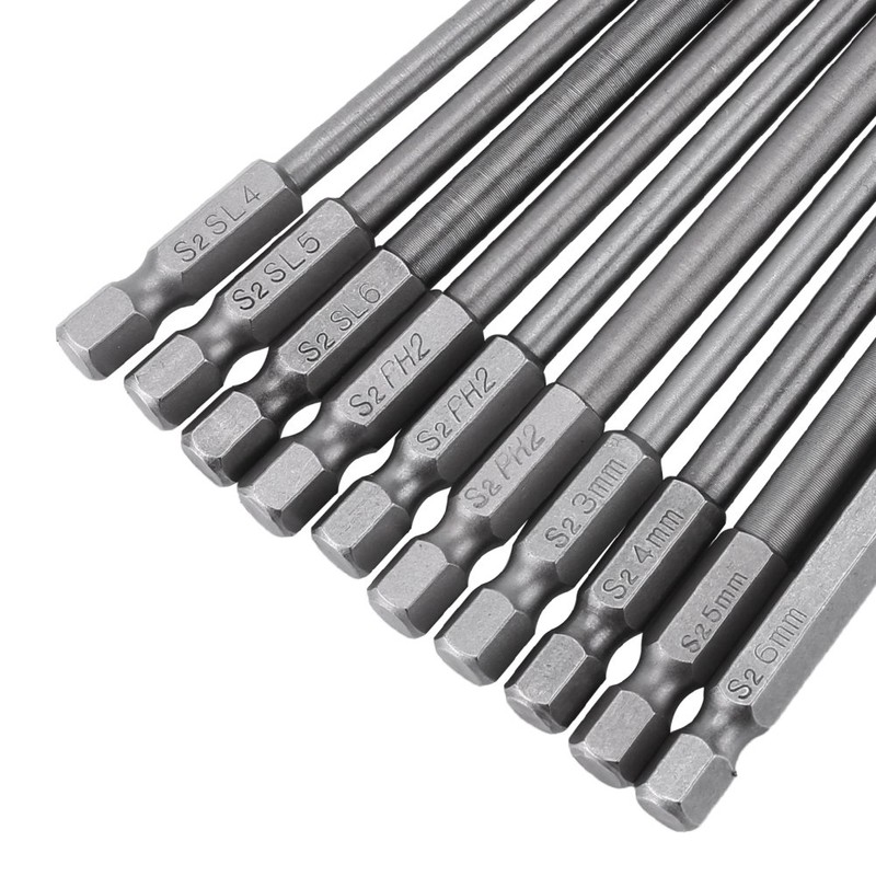 Long Magnetic BST Screwdriver Bits, Akozon 10 Pieces (Slotted +