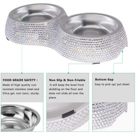SAVORI Small Dog Bowls Pink, Handmade Bling Rhinestones Stainless Steel Pet Bowls Double Food Water Feeder for Puppy Cats Dogs Cats