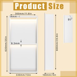 24 x 12 Inch LED Light Shower Niche Stainless Steel Niche No Tile Needed with Light Double Layer Recessed Wall Niche Insert Shower Niche Shower for Bathroom Storage(Silver)