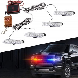 Strobe Warning Light - SUNWAN 16 LED 4 in 1 DC12V Emergency Flashing Light Police Remote Control Wireless External Light For Truck Trailer Caravan Camper (Red & Blue)